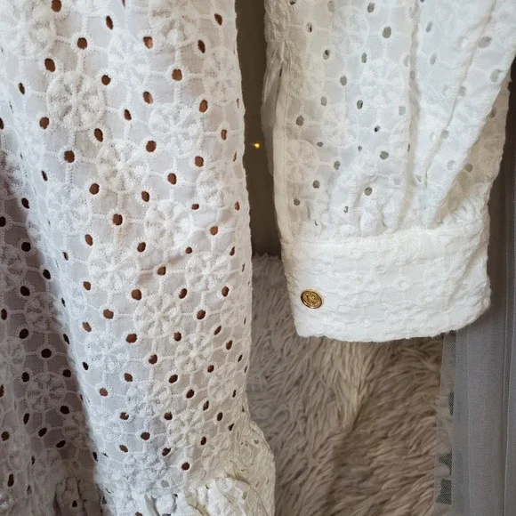 Michael Kors White Eyelet Cut-Out Mini Dress Bohemian Size 6 Feminine Party - Picture 4 of 8